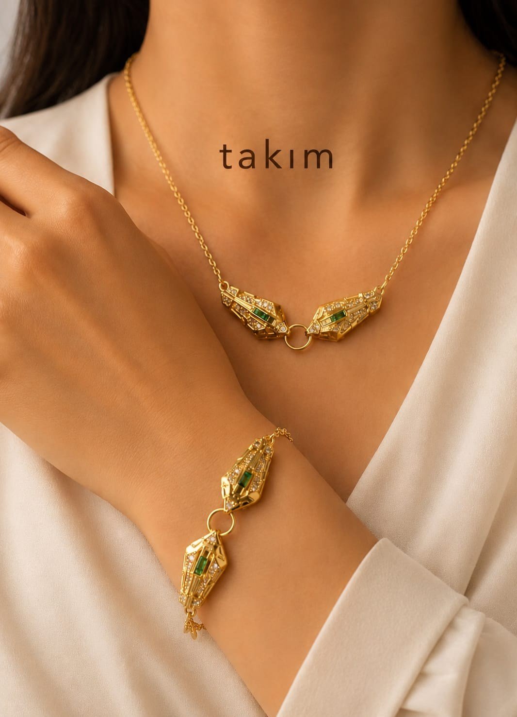 Serenays takım gold kolye ve bileklik