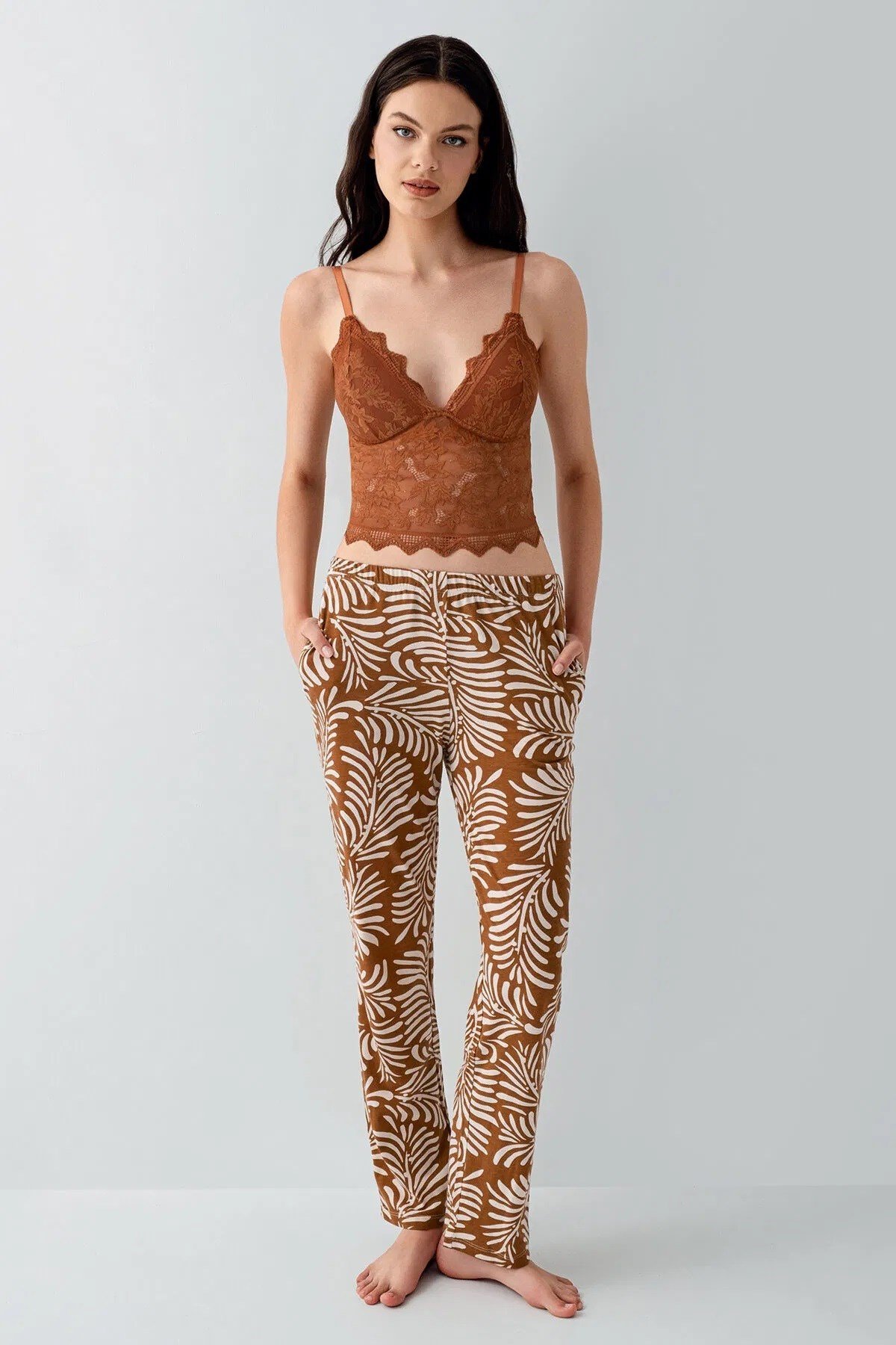 Arnetta Kadın Modal 3'lü Pijama Takımı Kahve