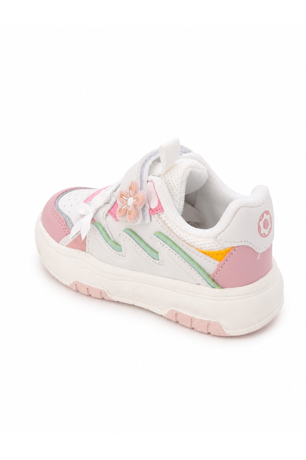 Kız Çocuk Spor Ayakkabı Cırt Cırtlı Kalın Taban Günlük Sneaker Pembe Beyaz