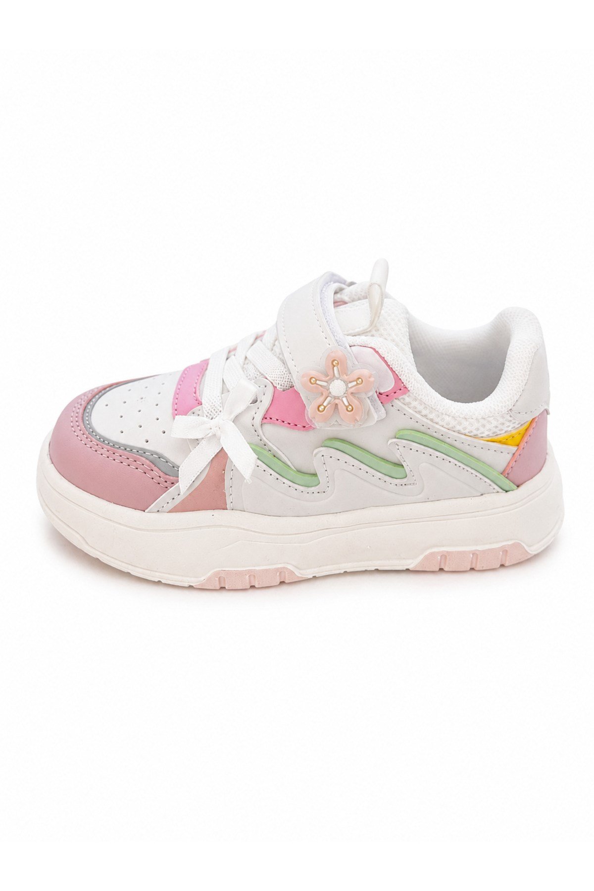 Kız Çocuk Spor Ayakkabı Cırt Cırtlı Kalın Taban Günlük Sneaker Pembe Beyaz