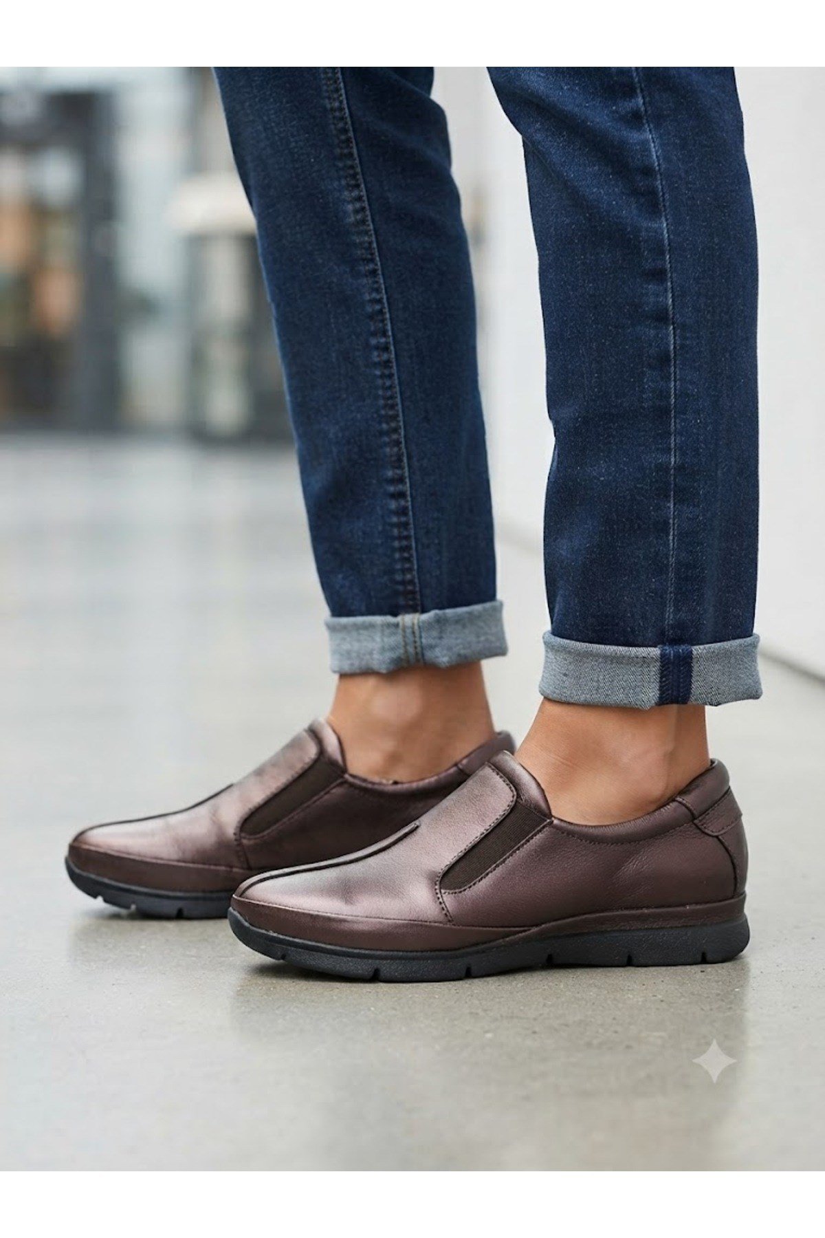 mammamia Kadın Metalik Deri Slip-On Anatomik Günlük Ayakkabı