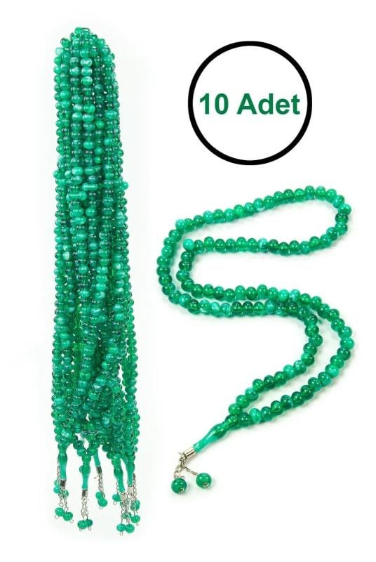 10 Adet 99lu Namaz Tesbihi 10mm Hac Umre Hediyelik - Yeşil