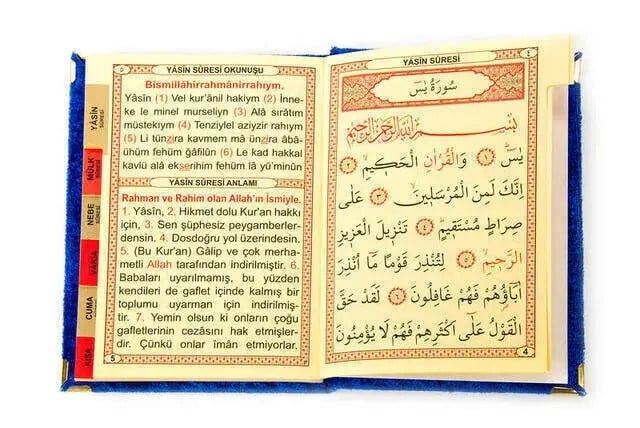 10 ADET - Ekonomik Kadife Kaplı Yasin Kitabı - Çanta Boy - İsim Baskılı Plaka - Lacivert - Mevlid Hediyeliği