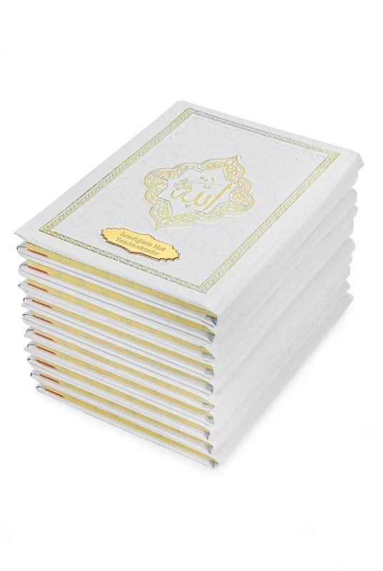 10 Adet İsme Özel Kabartmalı Mevlüt Hediyelik Ciltli Yasin Kitabı - Çanta Boy – 128 Sayfa - Beyaz