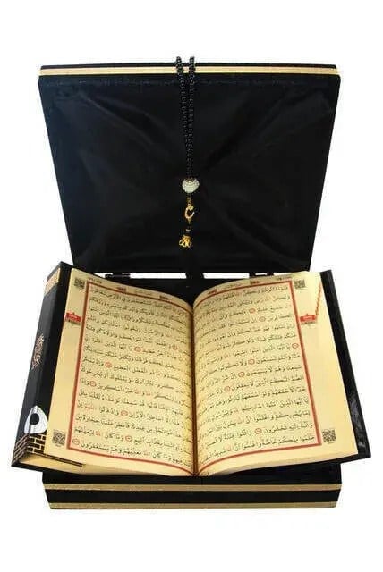 Anneler Günü Hediyesi Dini Hediyelik Özel Şık Kadife Kutulu Kabe Desenli Kuran İnci Tesbih Seti