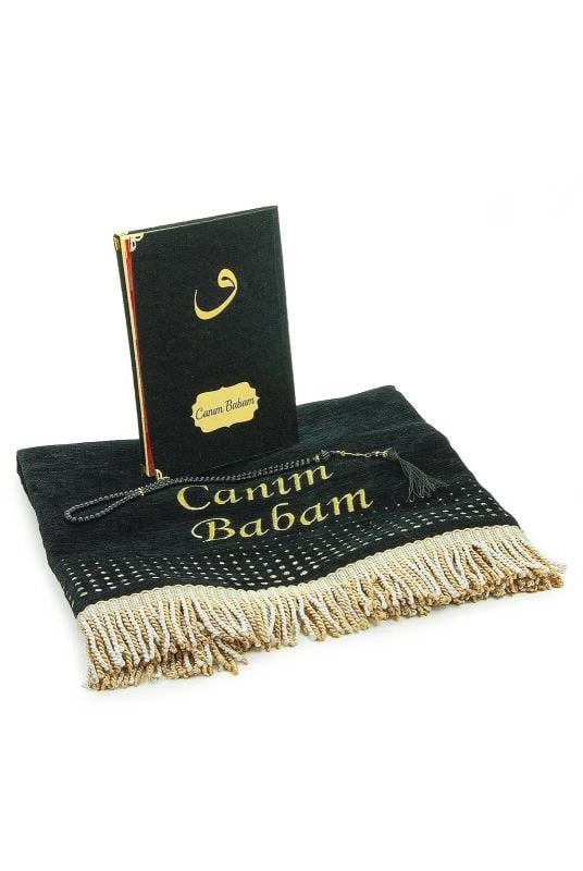 Babalar Günü Yasin Kitabı Tesbih Kişiye Özel İsimli Seccade Seti Siyah