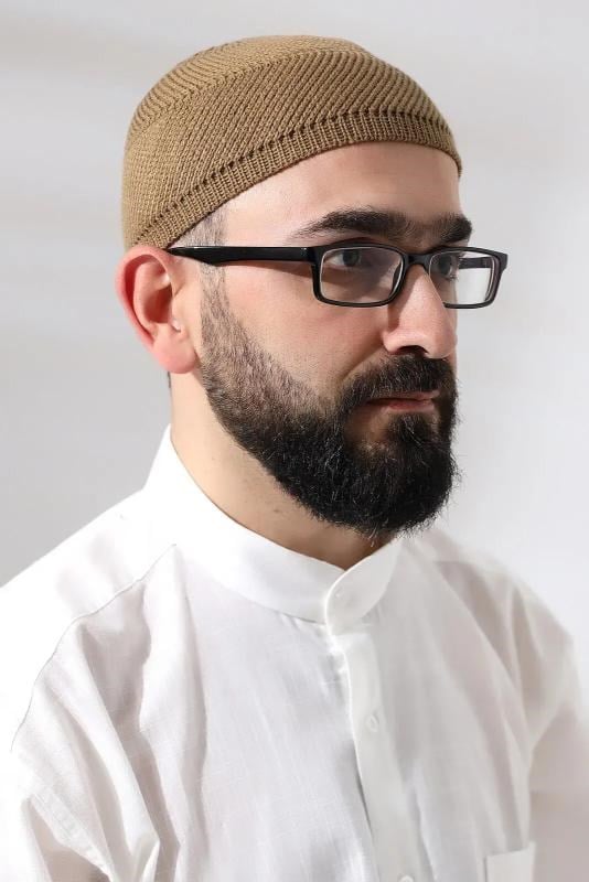 Camel Süper Namaz Dantel Detaylı Örme Orlon Namaz Takkesi