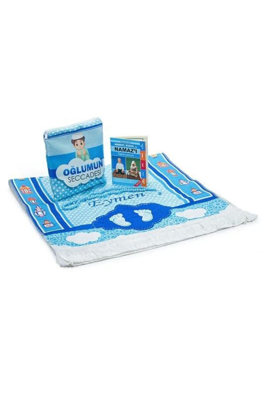 Çantalı Erkek Çocuk İsimli Seccade, Tesbih, Namaz Öğreniyorum Kitabı Seti