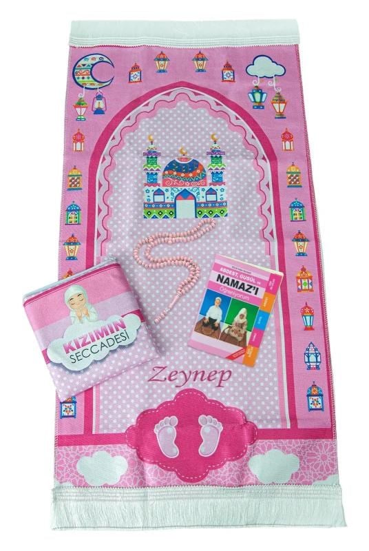 Çantalı Kız Çocuk İsimli Seccade, Tesbih, Namaz Öğreniyorum Kitabı Seti