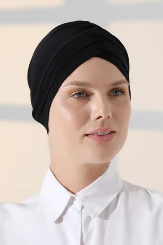 Çapraz 3 Bantlı Çift Taraflı Kadın Tesettür Bone Siyah