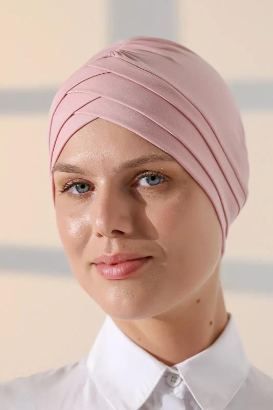 Çapraz 3 Bantlı Çift Taraflı Kadın Tesettür Bone Pembe