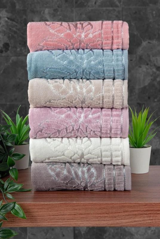 Çınar Jakarlı 6’lı Kadife Pamuklu El ve Yüz Havlu Seti 30x50 cm - 00434- Karışık Renkli