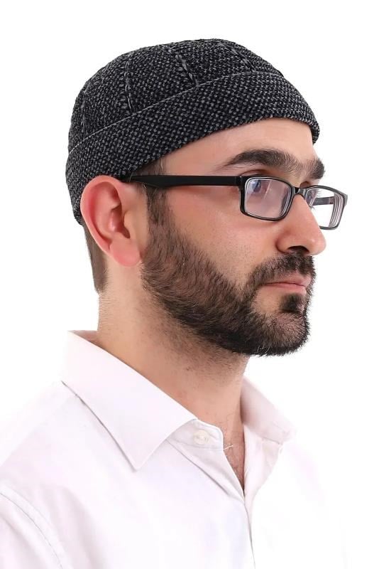 Füme Katlamalı Çift Renk Kışlık Kadife Takke