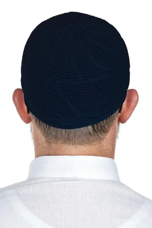 Gold Lüks Dantel Örme Namaz Takkesi Lacivert 1 Adet