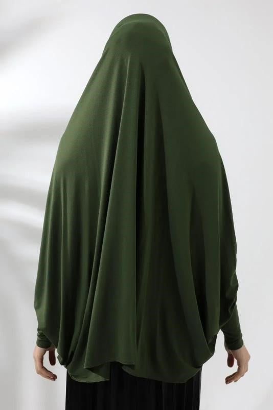 Haki Hazır Pratik Sultanbaş Tesettür Kollu Penye Sufle Eşarp Hijab