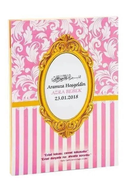 Hediyelik 2'li Mevlüt Seti İsme Özel Çantalı, Yasin Kitabı - Pembe