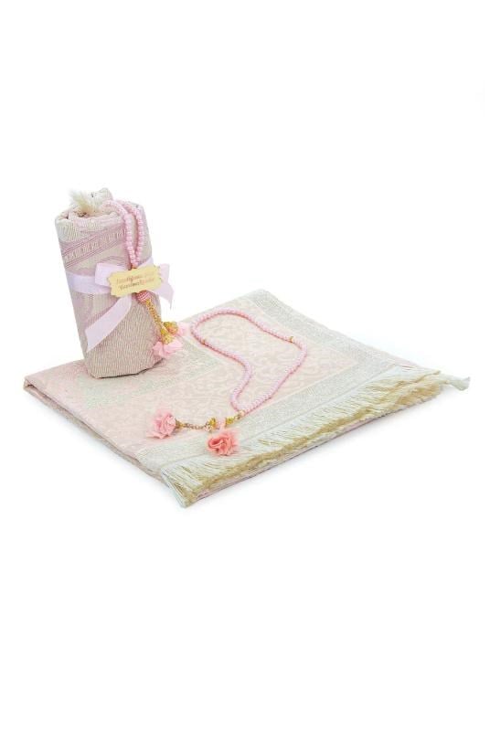 Hediyelik İsme Özel Tesbihli Seccade Seti Pembe