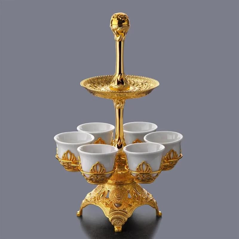 İki Katlı Tablalı Mırra Sunum Seti Gold
