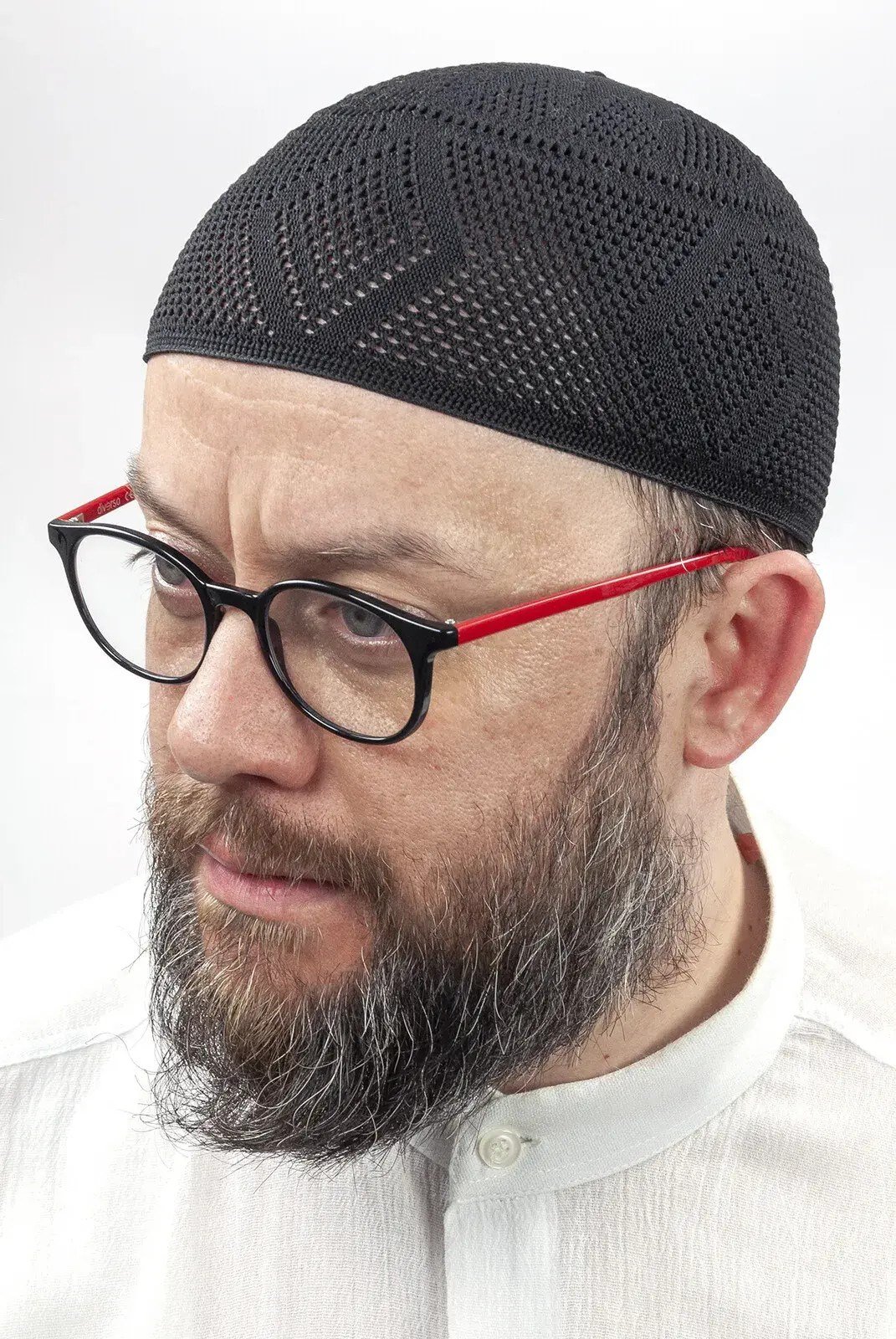İlmek Dantel Örme Namaz Takkesi - Siyah