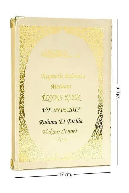 İsim Baskılı Ciltli Yasin Kitabı - Orta Boy - 176 Sayfa - Krem Renk - Dini Hediyelik