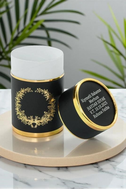 İsim Baskılı Silindir Kutu - Gold Siyah