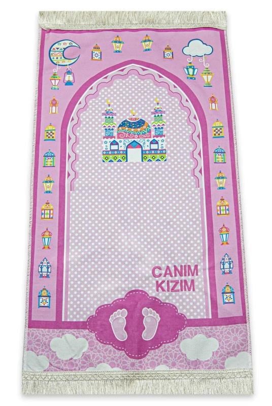 İsme Özel İşlemeli Dijital Baskılı Çocuk Seccadesi Pembe
