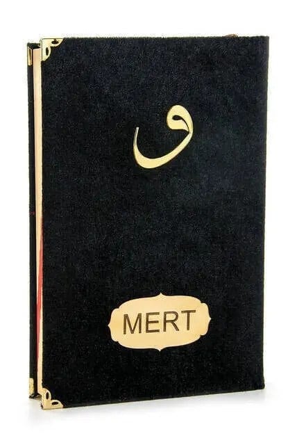İsme Özel Kadife Kaplı Vavlı Orta Boy Mealli Kuran Siyah