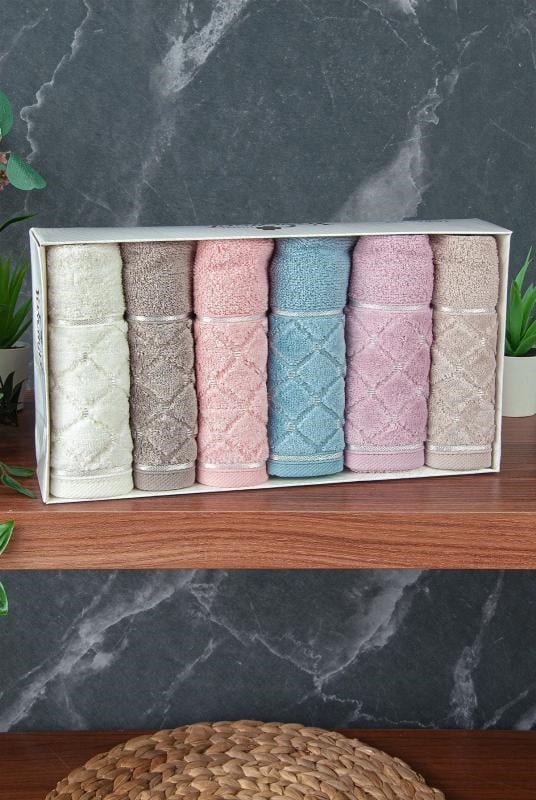 Jakarlı %100 Pamuklu 6'lı Lüks Kutulu Çeyizlik Mutfak Havlusu 30X50 - 00743