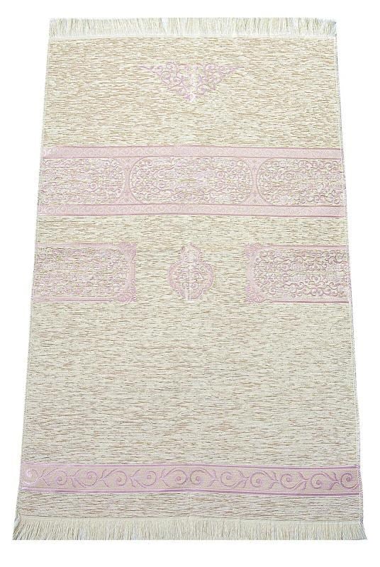 Kabe Desenli Krem Şönil Seccade - Pembe