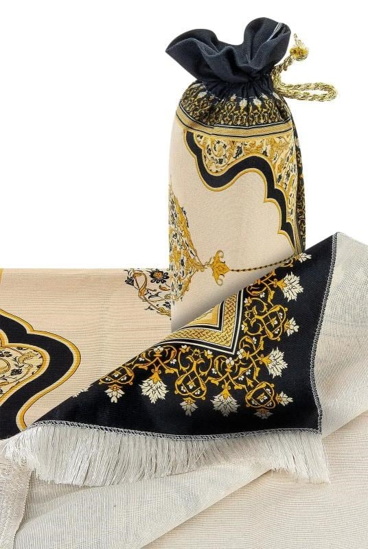 Kadife İpek Dokulu Keseli Mihrap Desenli Seccade - 62x110 cm, Pratik ve Taşınabilir - IPK06
