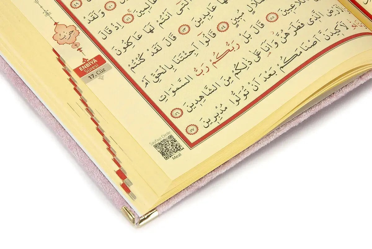 Kadife Keseli Hediyelik Orta Boy Arapça Kuranı Kerim Pembe