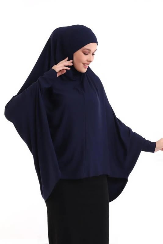 Lacivert Hazır Pratik Sultanbaş Tesettür Kollu Penye Sufle Eşarp Hijab