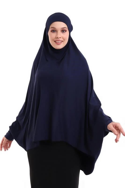 Lacivert Hazır Pratik Sultanbaş Tesettür Kollu Penye Sufle Eşarp Hijab