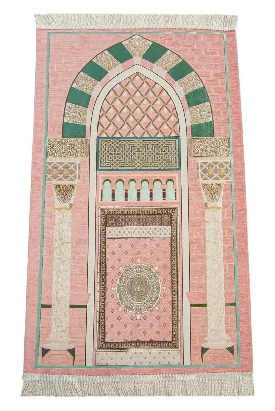 Lüks Mihrap Desenli Şönil Dokuma Seccade Pembe