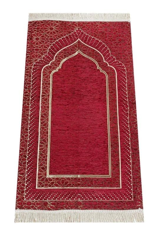 Mihrap Desenli Astarlı Şönil Seccade - Bordo