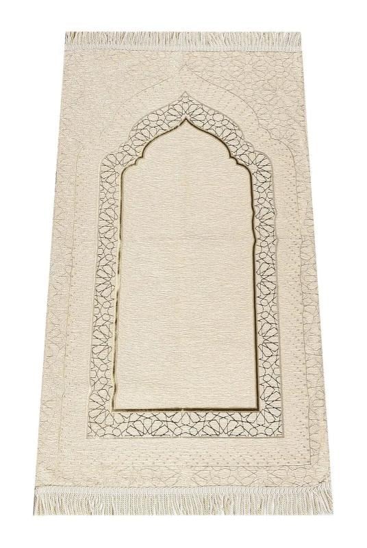 Mihrap Desenli Astarlı Şönil Seccade - Krem