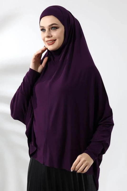 Mürdüm Hazır Pratik Sultanbaş Tesettür Kollu Penye Sufle Eşarp Hijab