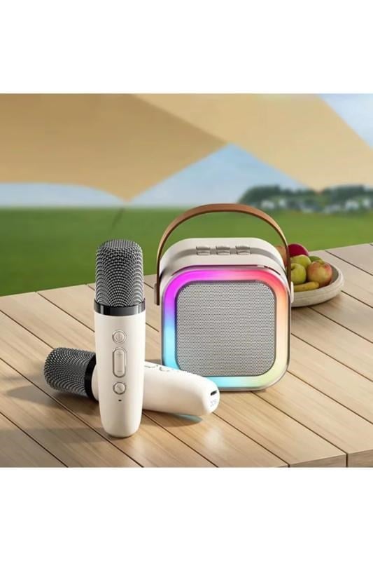 nextbuy Mini Karaoke Bluetooth Hoparlör 2x Kablosuz Mikrofonlu Rgb Led Işıklı 5 Efektli Şarjlı Ses Bombası