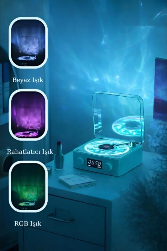 nextbuy Nostalji Plak Çalar Bluetooth Hoparlör Okyanus Dalgası Led Ambians Retro Pikap Şarjlı Müzik Kutusu