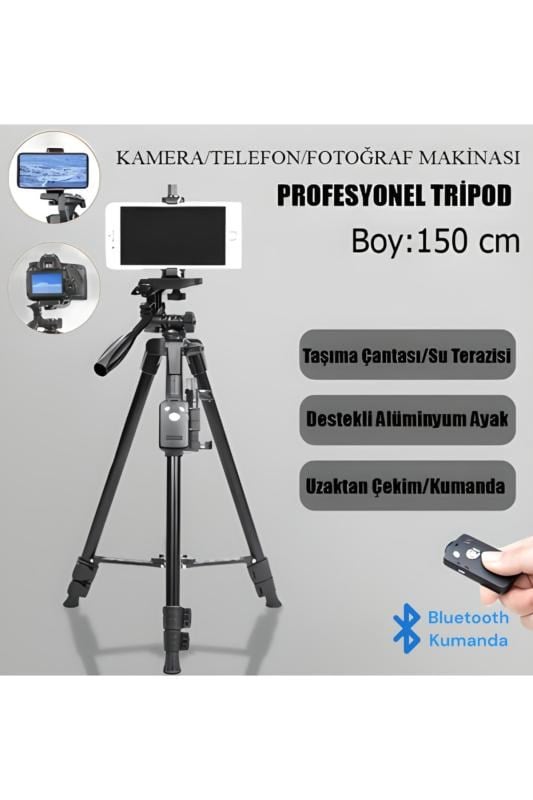 nextbuy Profesyonel Kamera 150 Cm Çantalı Tripot Telefon Tutucu Bluetooth Kumandalı Vlog Video Çekim Tripodu