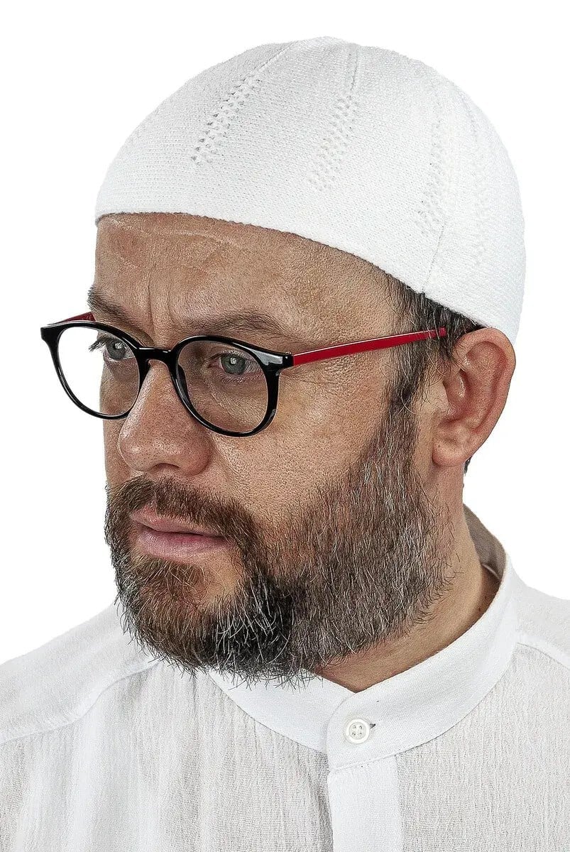 Orlon Örme Kışlık Yün Bere Takke Baklava Desen Beyaz