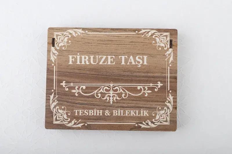 Özel Kutulu Mavi Doğal Firuze Taşı Tesbih ve Bileklik Seti