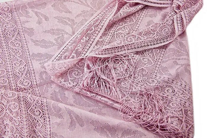 Özel Silindir Kutulu Set İnci Tesbihli Tül Şal Pembe Renk
