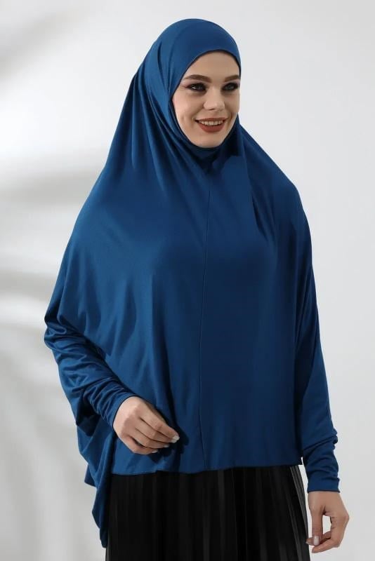 Petrol Hazır Pratik Sultanbaş Tesettür Kollu Penye Sufle Eşarp Hijab