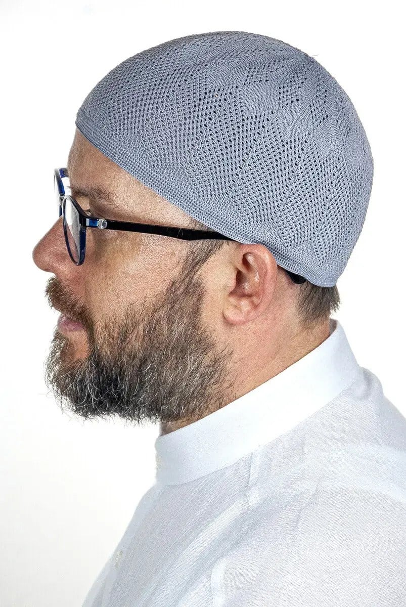 Safir İnce Örme Dantel Namaz Takkesi Gri 1 Adet