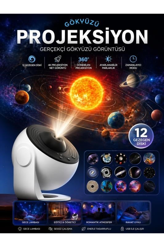 SEENERGY Galaxy Projektör Gece Lambası, Yıldızlı Projektör, Gökyüzü Gece Lambası Projektör Lambası