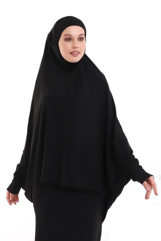 Siyah Hazır Pratik Sultanbaş Tesettür Kollu Penye Sufle Eşarp Hijab