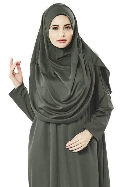 Tek Parça Namaz Elbisesi - Haki - 5015 & Seccade & Zikirmatik - Üçlü Takım