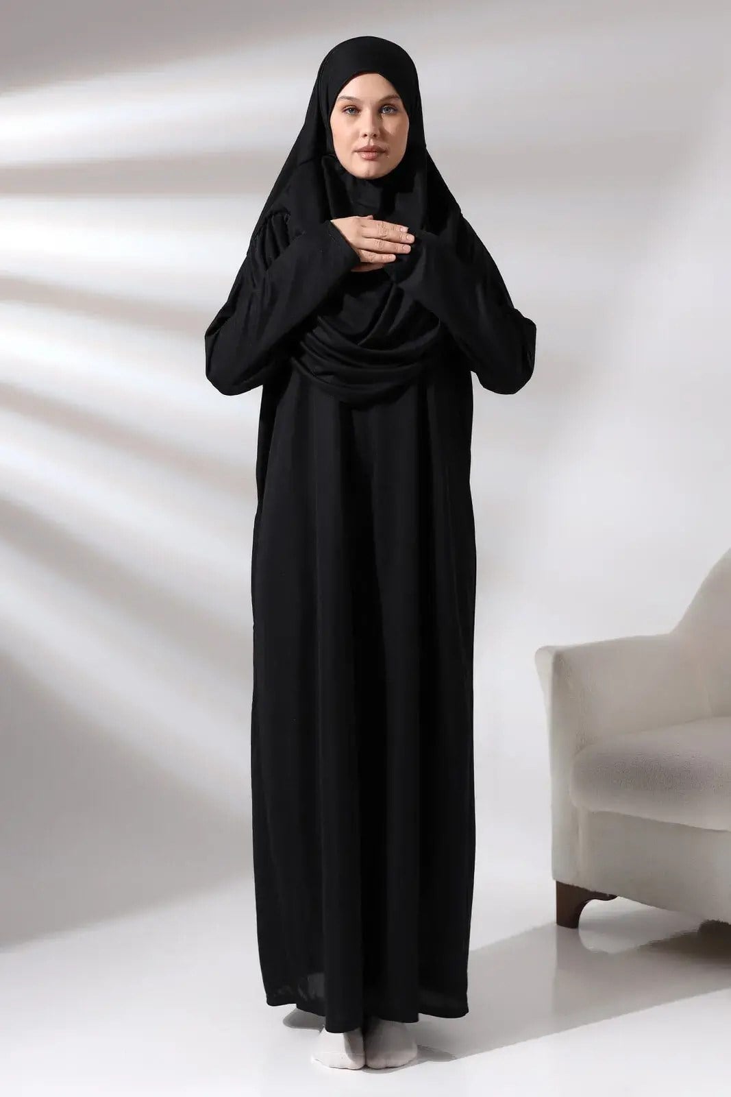 Tek Parça Namaz Elbisesi - Siyah - 5015