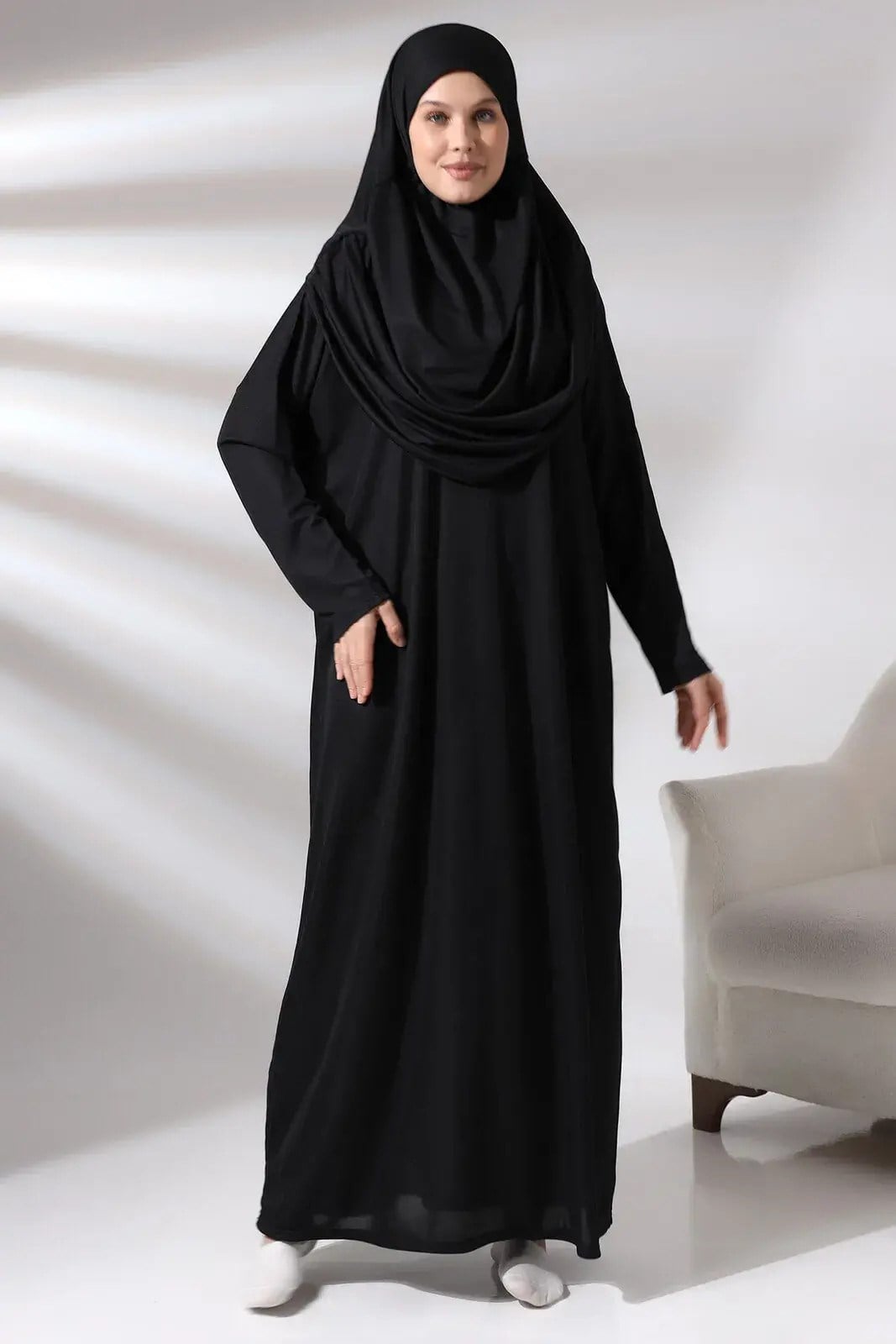 Tek Parça Namaz Elbisesi - Siyah - 5015